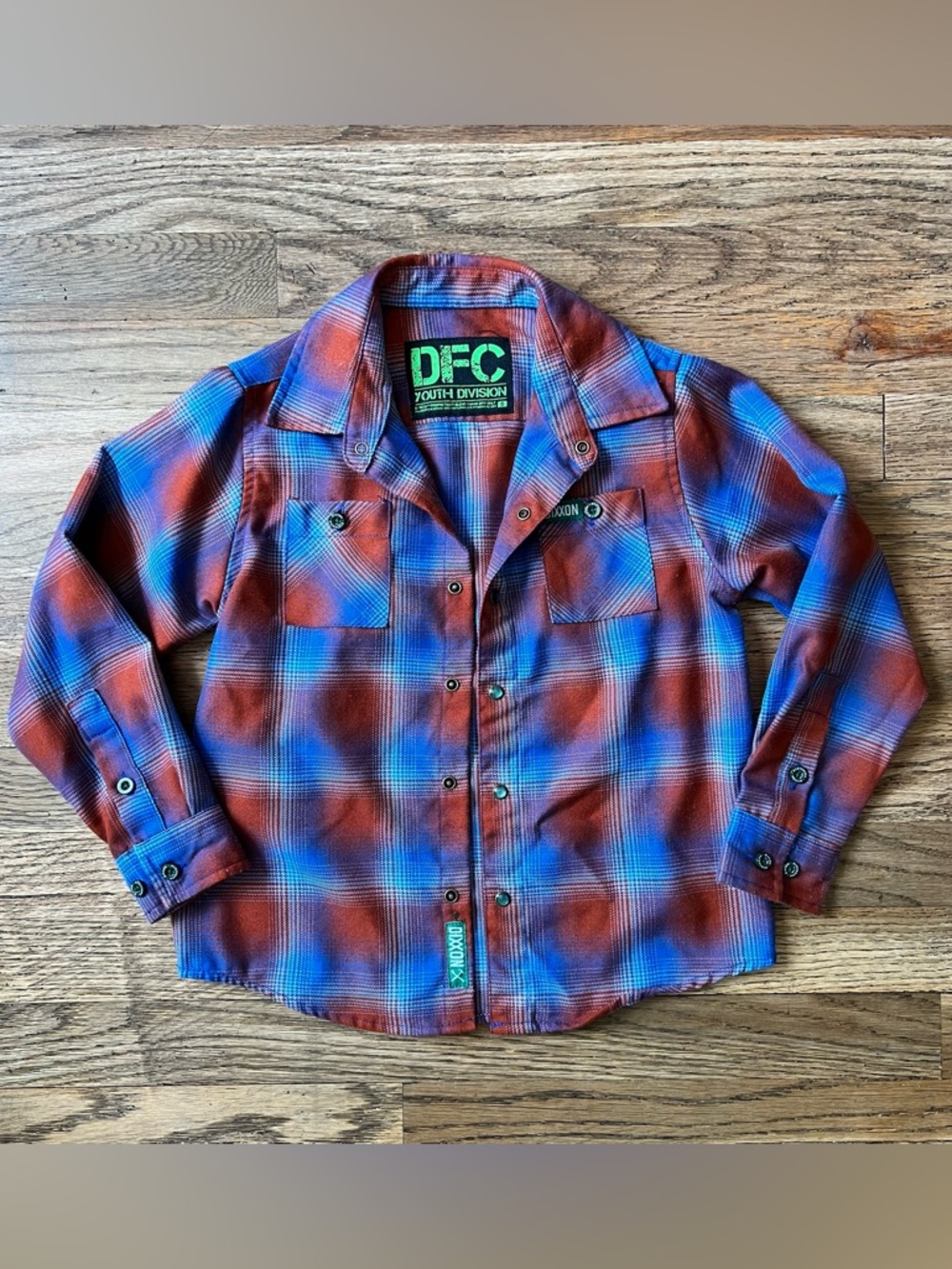 Dixxon Youth Division Plaid Flannel Long Sleeve Shirt Small 6/7